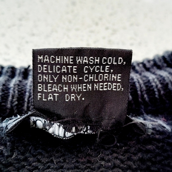 Vintage Cardigan Sweater Floral Bobbled Cable Knit Shoulder Pads Navy Cotton Y2K - Picture 12 of 16